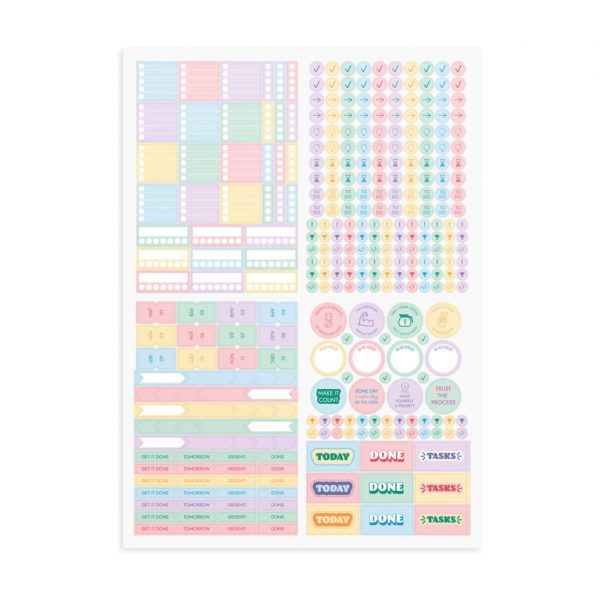 Stickers på tema produktivitet i pastellfärger